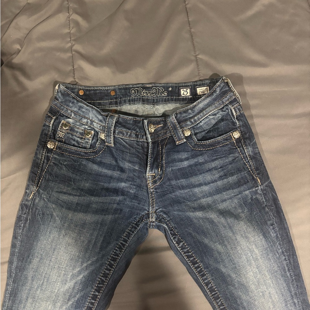 Miss Me Blue Boot Cut Jeans with Embellished Pockets - Picture 2 of 6